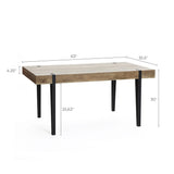 Oak Finish MDF Wood Black Metal Dining Table - LuxenHome