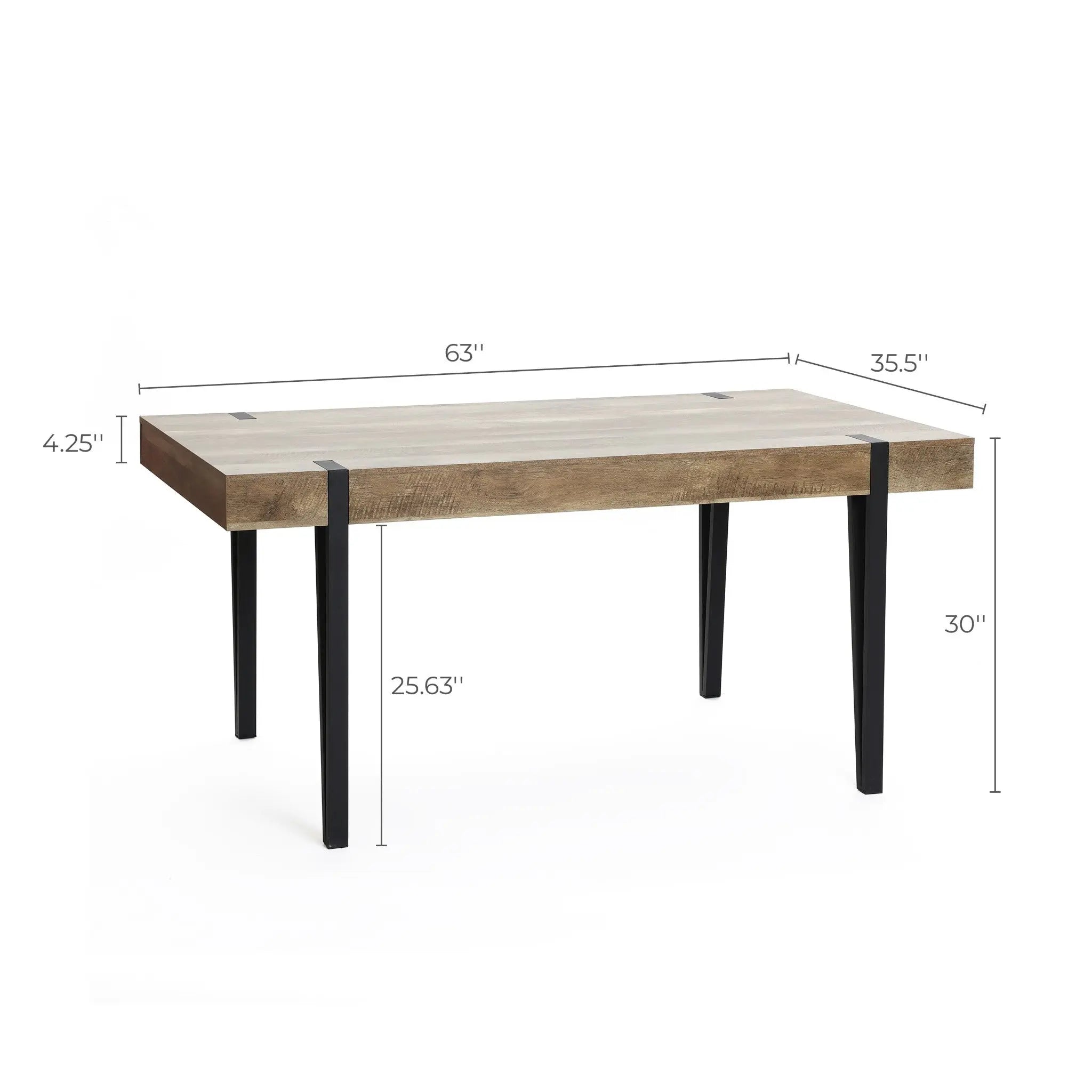 Oak Finish MDF Wood Black Metal Dining Table - LuxenHome