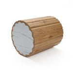 Marko wood grain round end table with faux marble top - LuxenHome