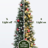 Pre-Lit Pine Christmas Tree with Snowflake Potted,5Ft