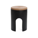 Black with Natural Rattan Finish Cement U-Shaped Base Outdoor Patio Side Table - LuxenHome
