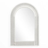 A stylish home decor piece, this white wall mirror features an arched rectangular design with a lined border, set elegantly against a clean white background.