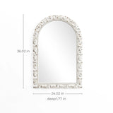 This vintage wall mirror features a white, patterned frame and offers a charming touch to your home decoration. Measuring 36.02 inches tall, 24.02 inches wide, and 1.77 inches deep, this arched rectangular mirror adds elegance to any room.
