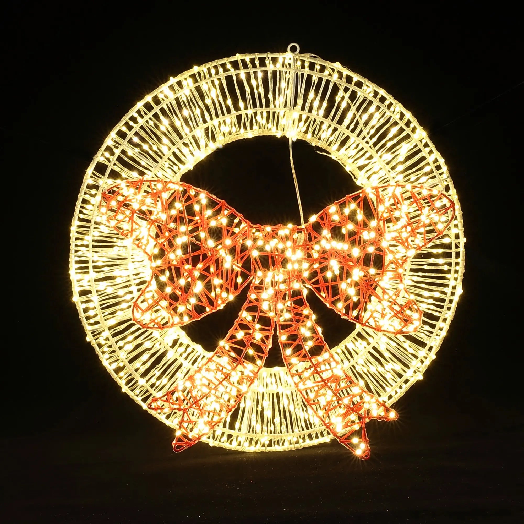 Light wreath and red bowtie, with timer light - LuxenHome