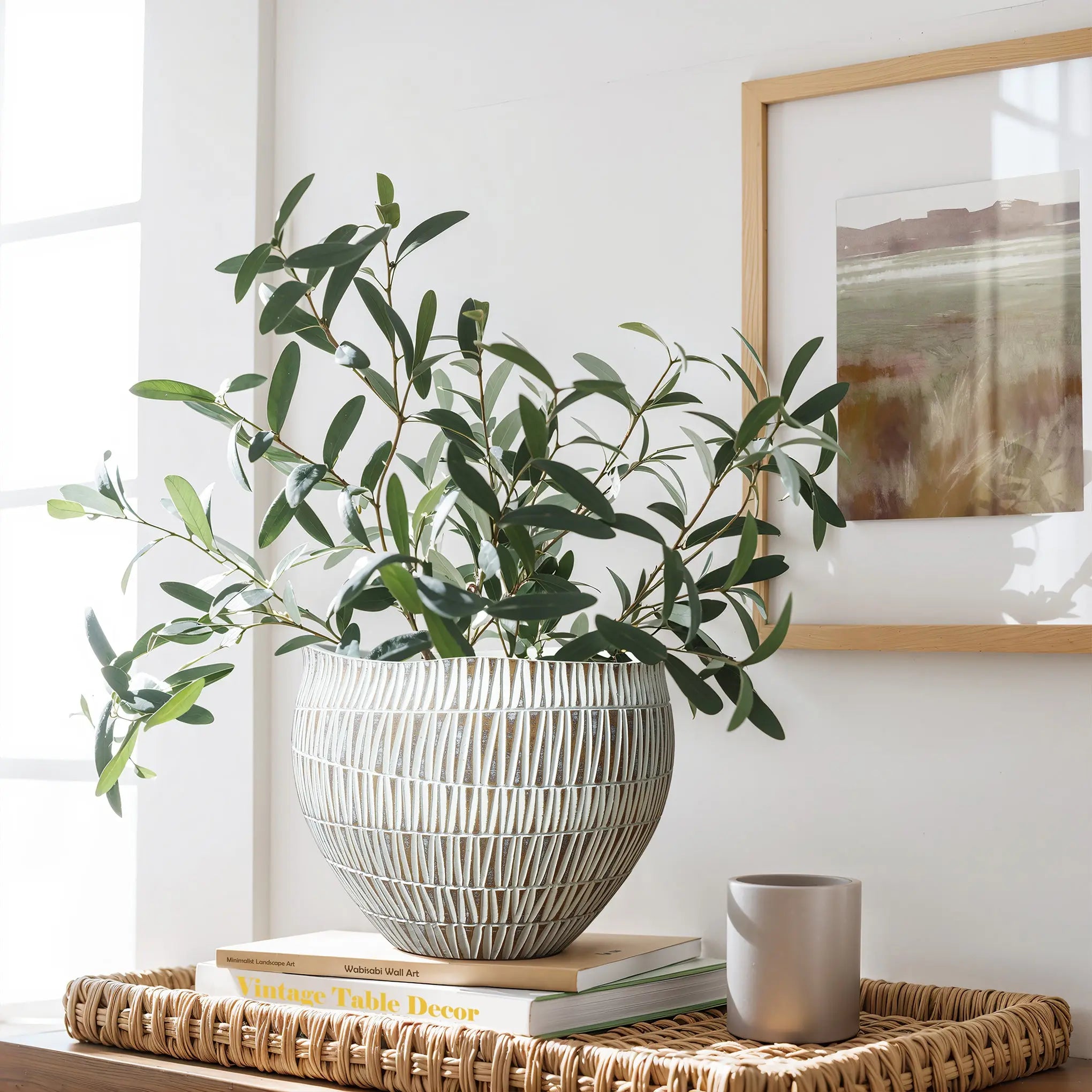 narrow planter indoor White Textured Resin Small Planter for Indoor & Outdoor Use – LuxenHome
