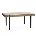 Oak Finish MDF Wood Black Metal Dining Table - LuxenHome