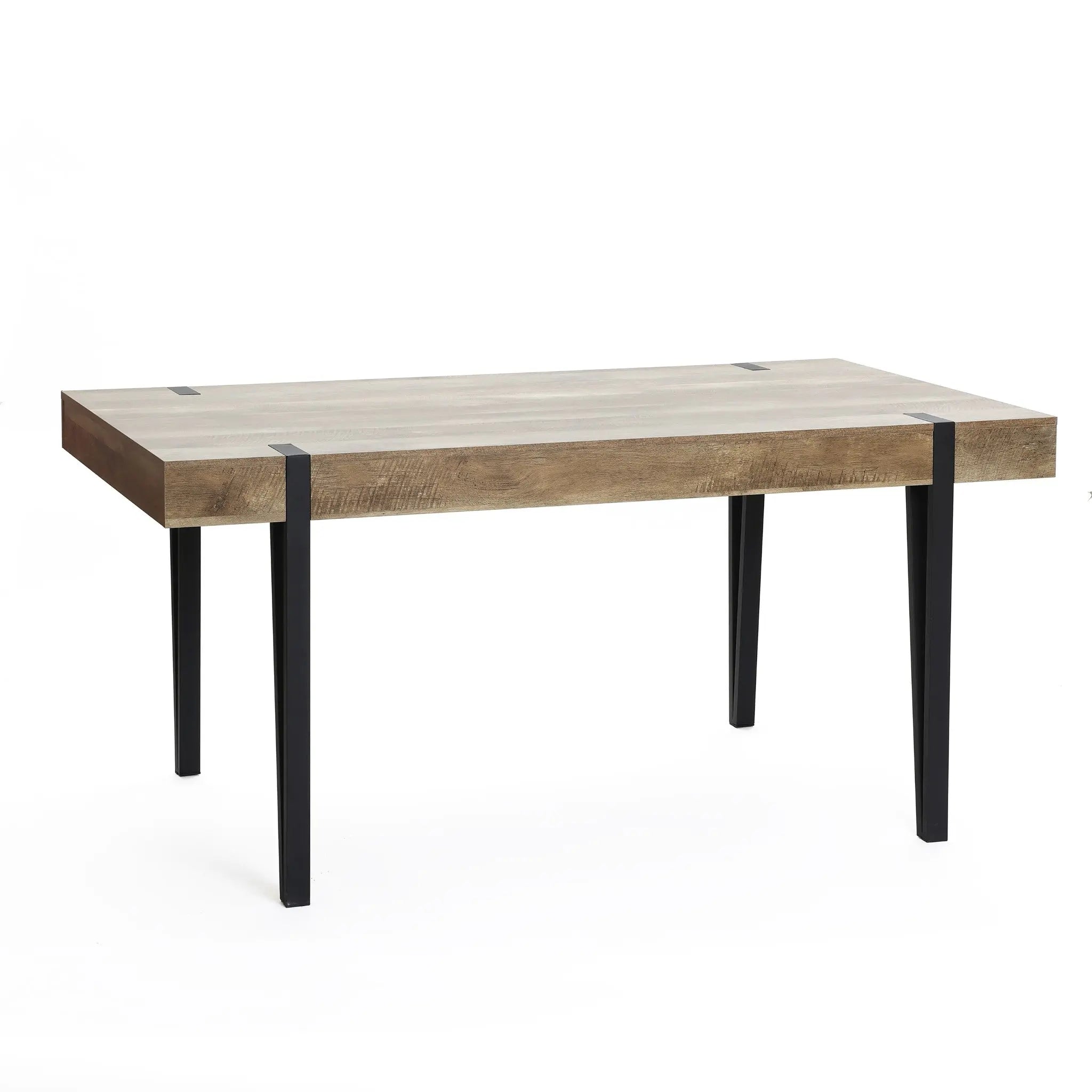 Oak Finish MDF Wood Black Metal Dining Table - LuxenHome