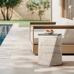 Travertine-Style Irregular Textured MgO Side Table - LuxenHome