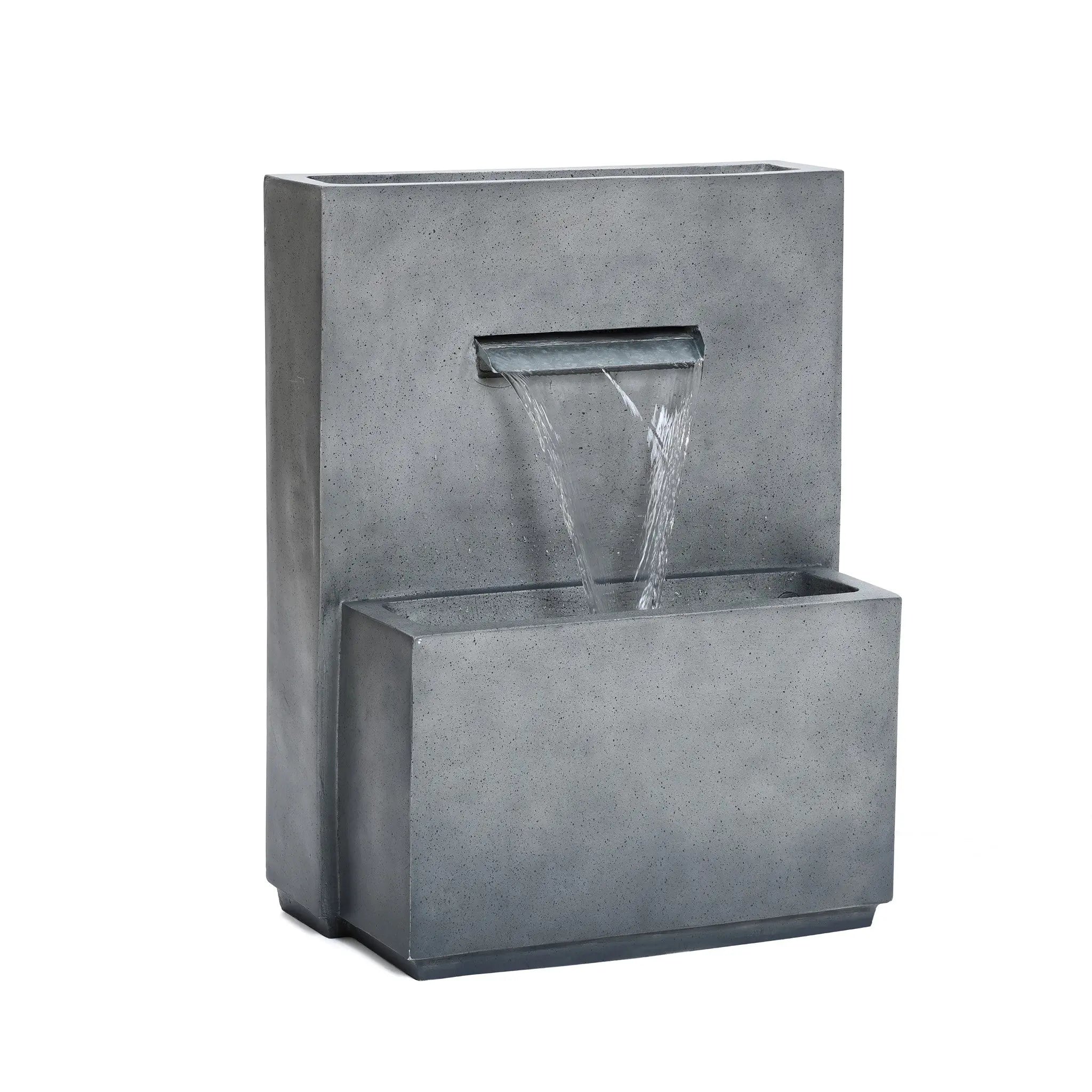 Modern gray resin outdoor waterfall fountain - LuxenHome