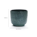 The LuxenHome Marina ceramic planter, a textured dark green with raised dot pattern, measures 13.98 inches in height and features a captivating gradient color for enhanced visual appeal.