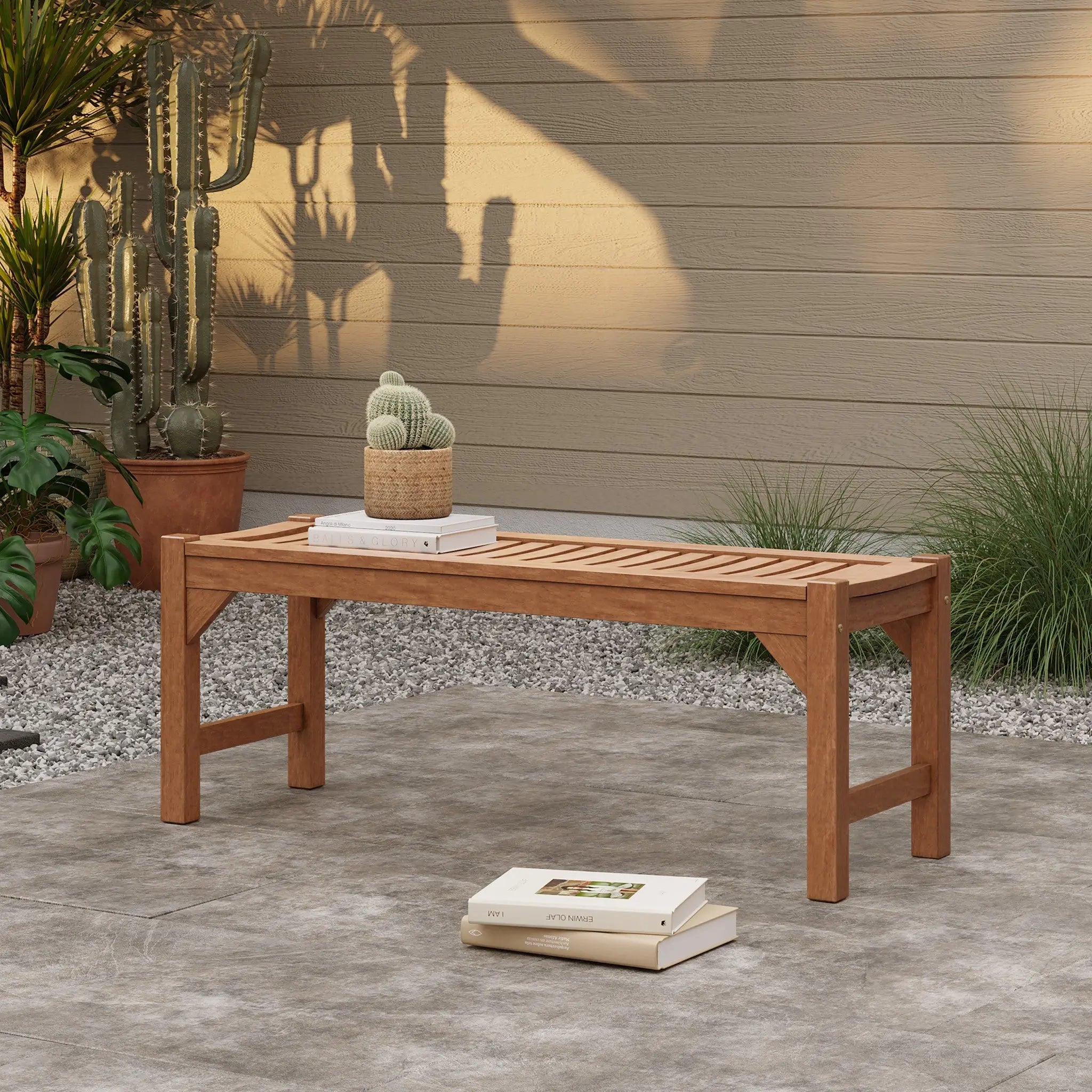 Lucia solid wood outdoor dining bench - LuxenHome