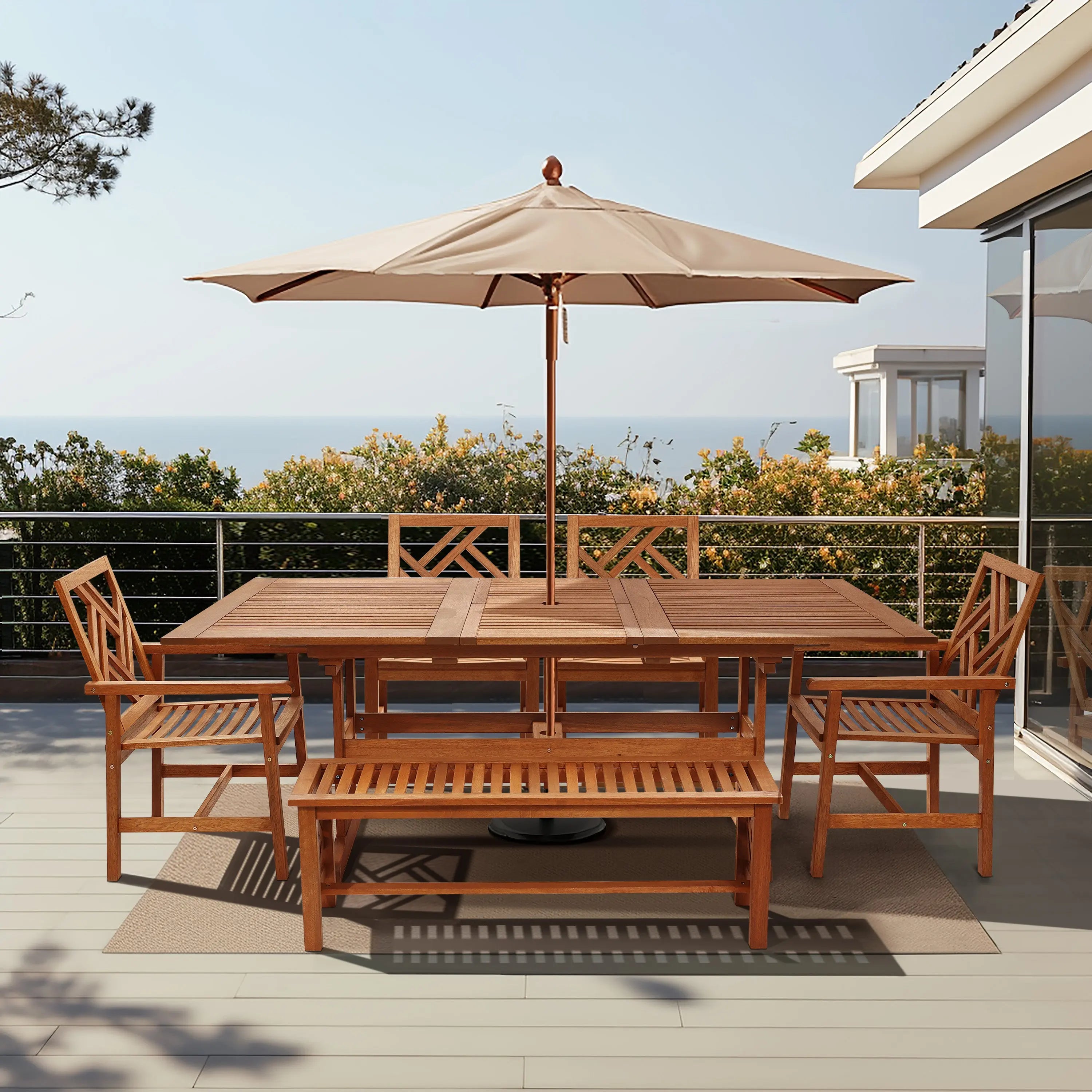 Outdoor Dining Sets for – Extendable Solid Wood Table – LuxenHome