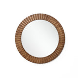 Rustic wall mirror featuring a grooved oak wood frame, stands out beautifully against a plain white background.