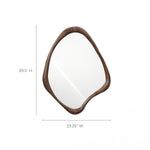 Asymmetrical wall mirror with a wooden frame, exuding Scandinavian charm in its minimalist design, measuring 29.5 inches in height and 23.25 inches in width.