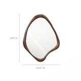 Asymmetrical wall mirror with a wooden frame, exuding Scandinavian charm in its minimalist design, measuring 29.5 inches in height and 23.25 inches in width.