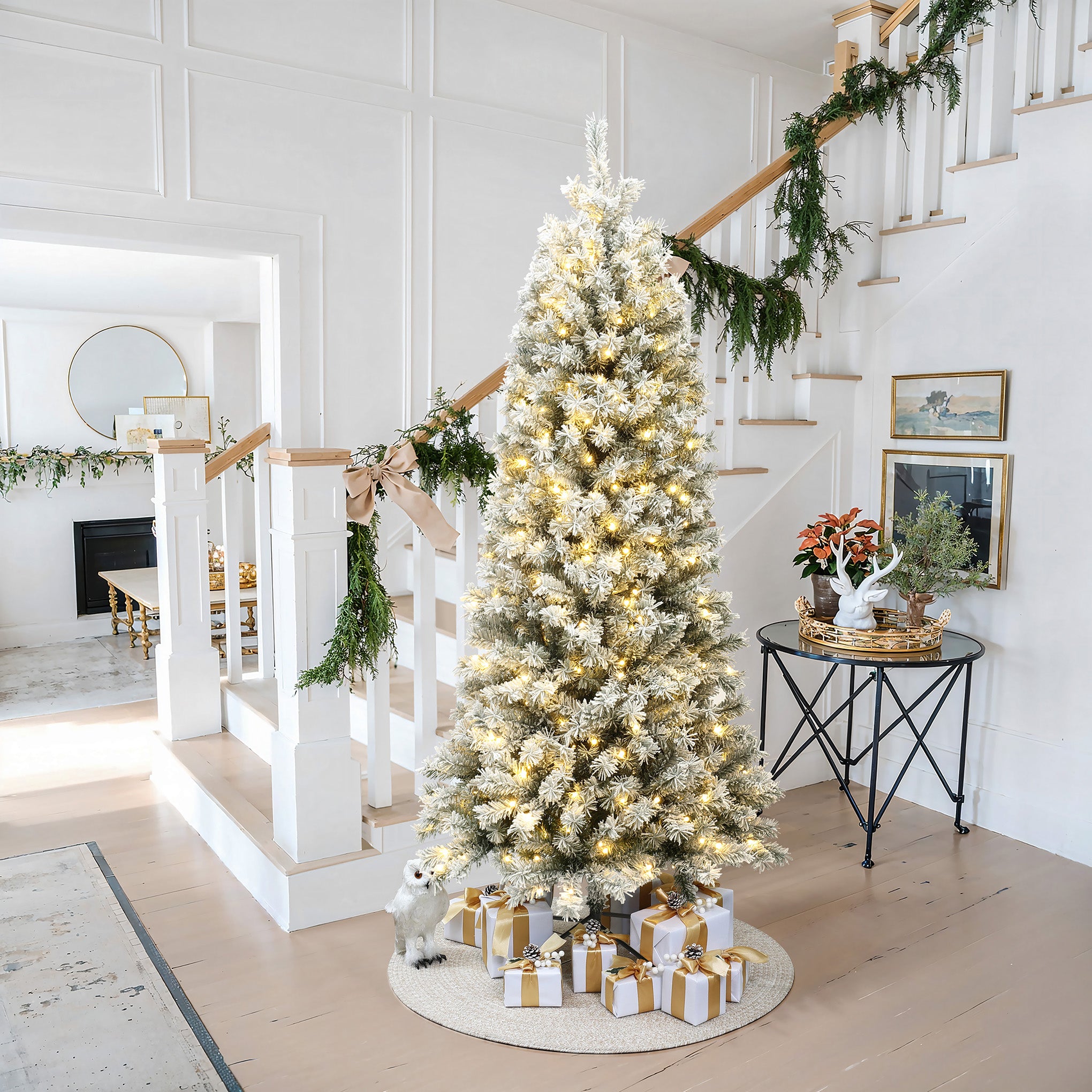 7ft Pre-Lit Snow-Flocked Artificial Christmas Tree - LuxenHome