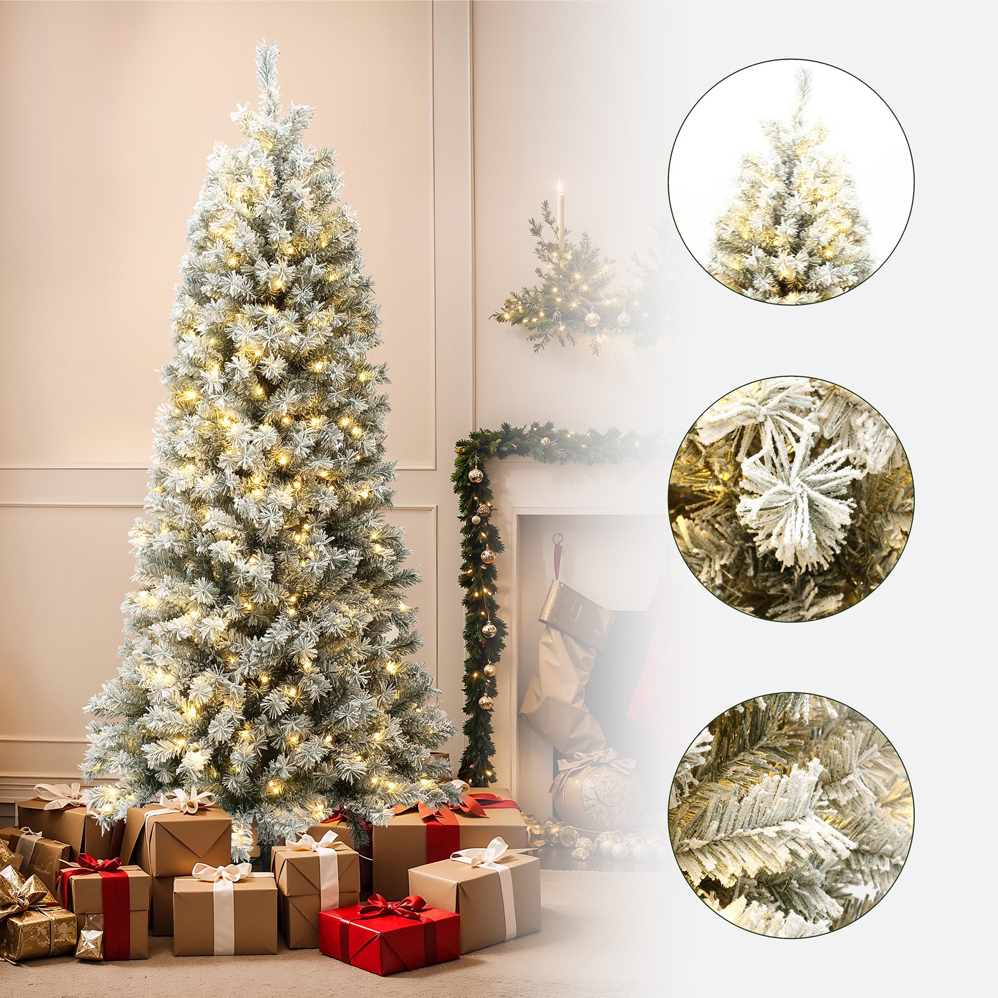 7ft Pre-Lit Snow-Flocked Artificial Christmas Tree - LuxenHome