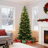 7Ft Pre-Lit Green Slim Artificial Christmas Tree