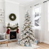 6Ft Flocked Artificial Christmas Tree with Adjustable Lights