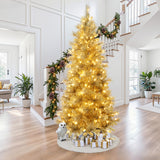 Pre-Lit Gold Tinsel Pine Christmas Tree with Stand,,7.5Ft