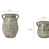 Two handcrafted clay pots exuding historic depth, the taller stands 13 high and 9.65 wide, while the smaller is a charming 8.86x8.86. Both feature two handles, reminiscent of a terracotta jug vases timeless allure.