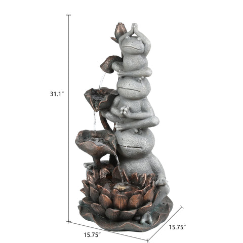 Gray Resin Frog Totem Outdoor Fountain with LED Light