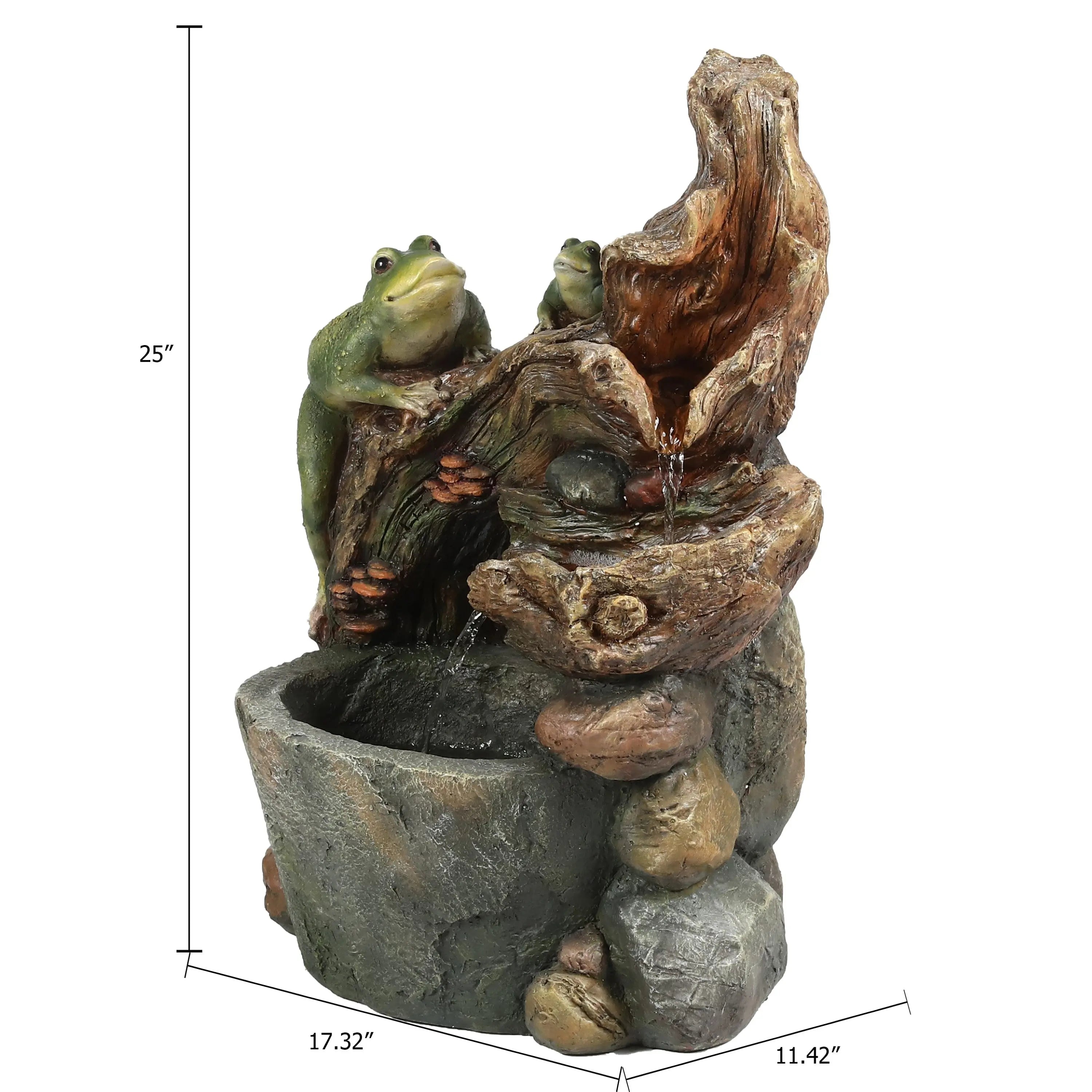 frog-fountain-a-small-frog-is-sitting-on-rock-and-a-larger-frog-is-climbing-up-a-tree