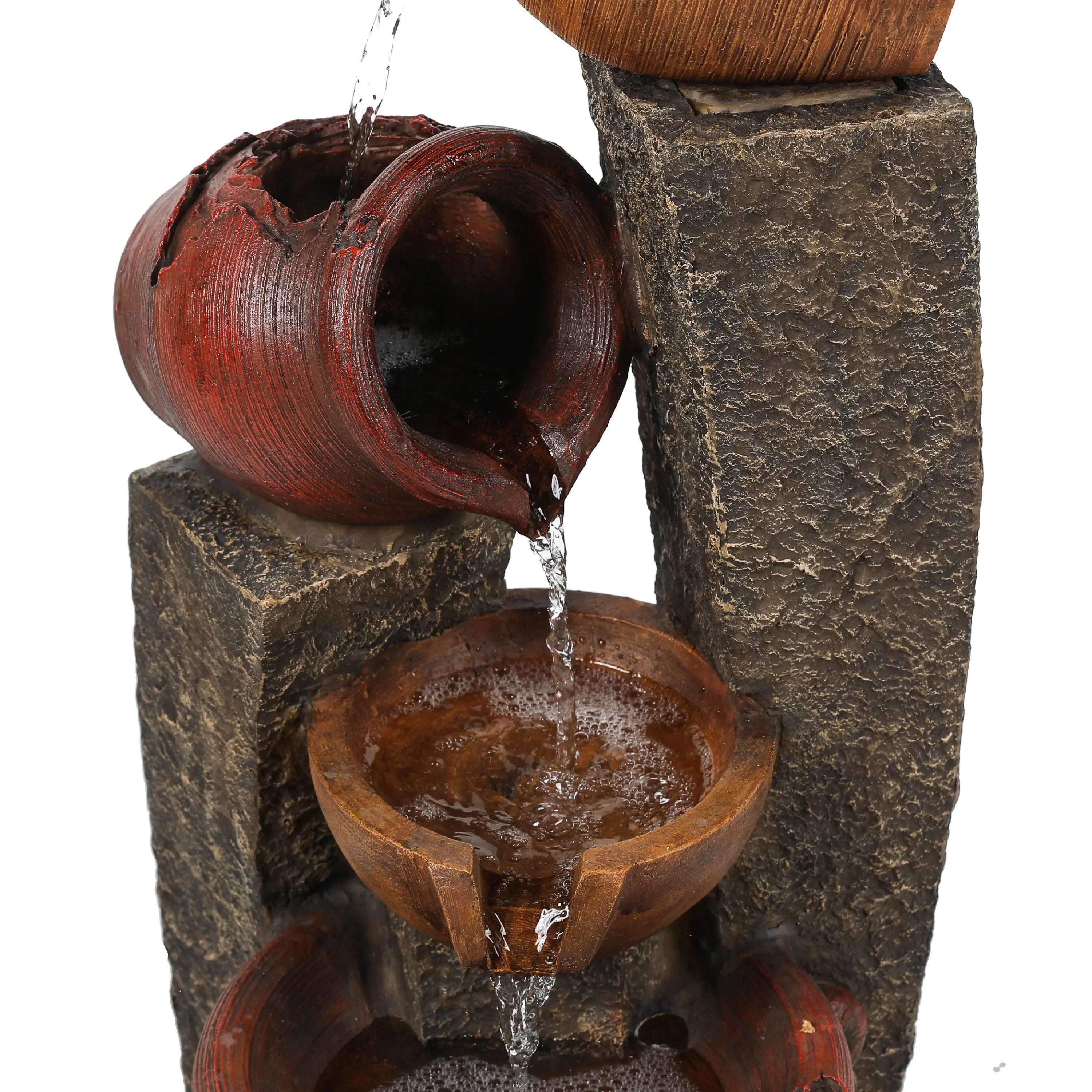 Rustic Resin Pots and Posts Outdoor Water Fountain - LuxenHome