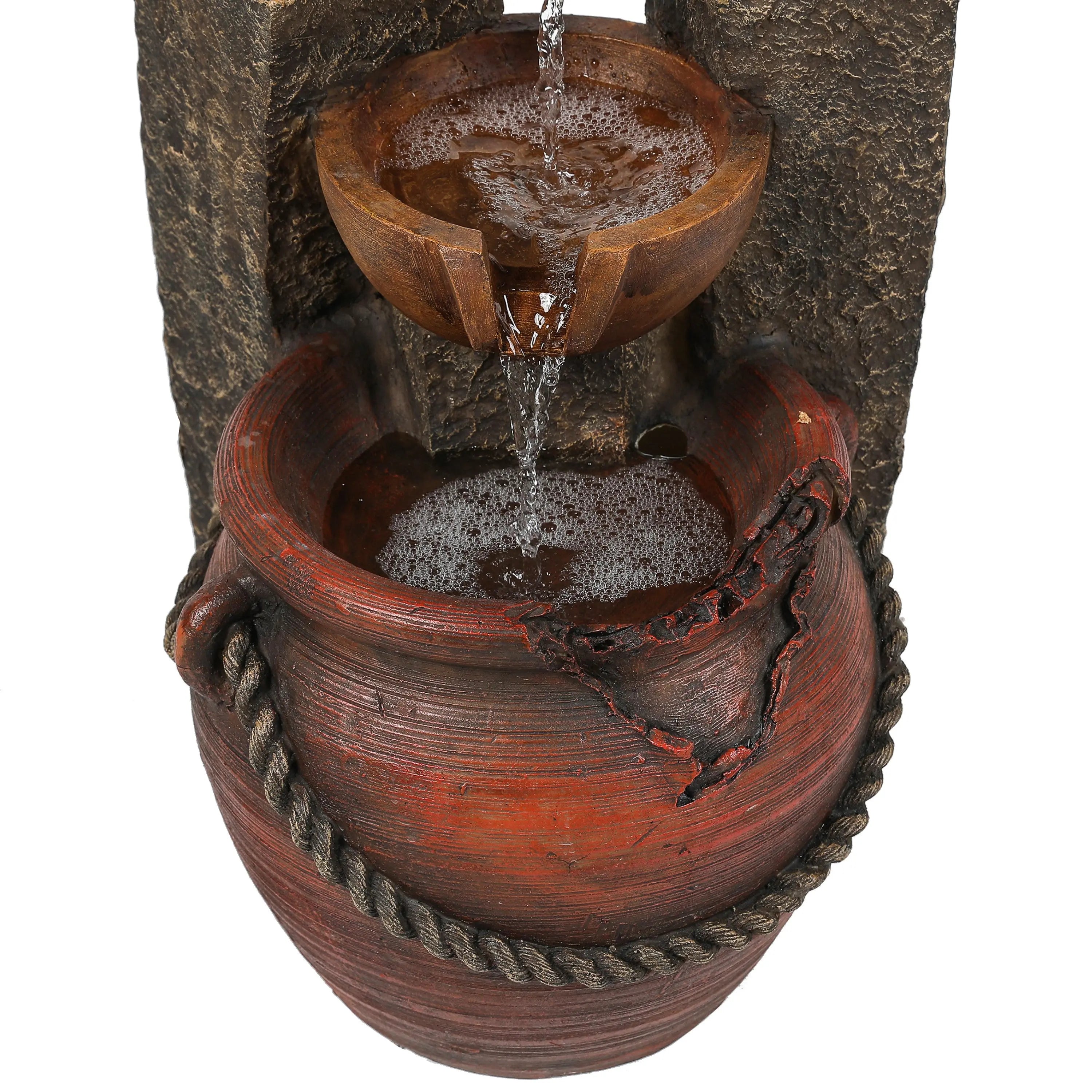 Rustic Resin Pots and Posts Outdoor Water Fountain - LuxenHome