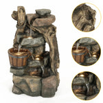 Resin Stacked Rock Wall and Barrel Outdoor Water Fountain with LED Lights - LuxenHome