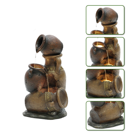 Brown Urns Resin Outdoor Fountain with LED Lights