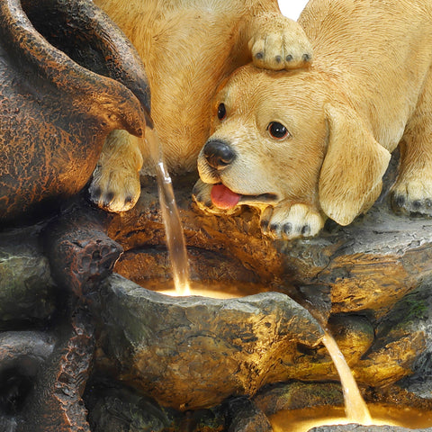 Puppy Farmhouse Outdoor Fountain with Lights