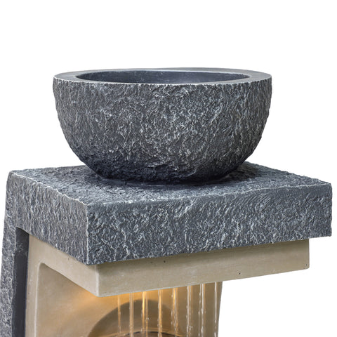 Column and Bowl Sculpture Outdoor Fountain with Lights