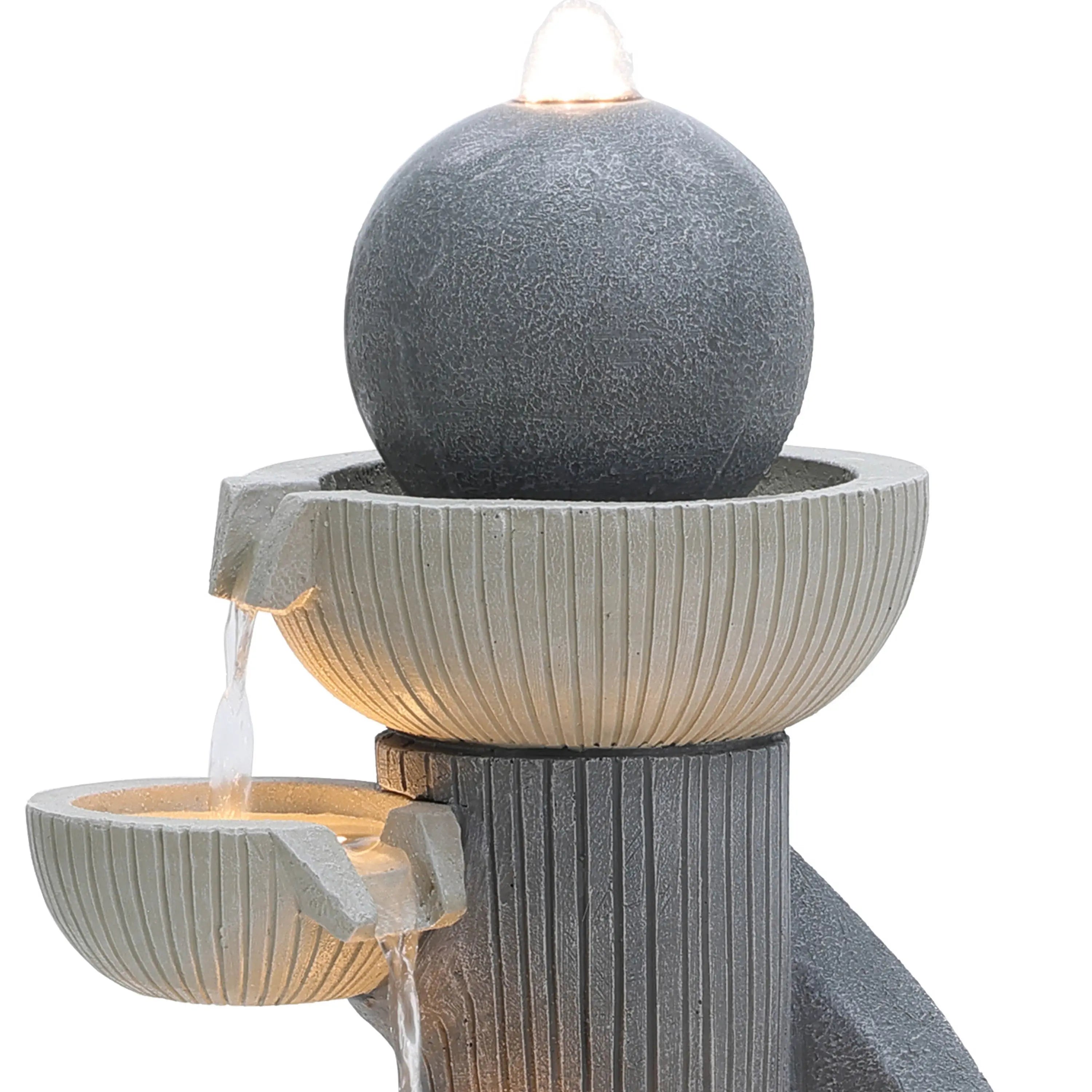 Spiral 5-Tier Outdoor Water Fountain with Bubbler and LED Lights - LuxenHome
