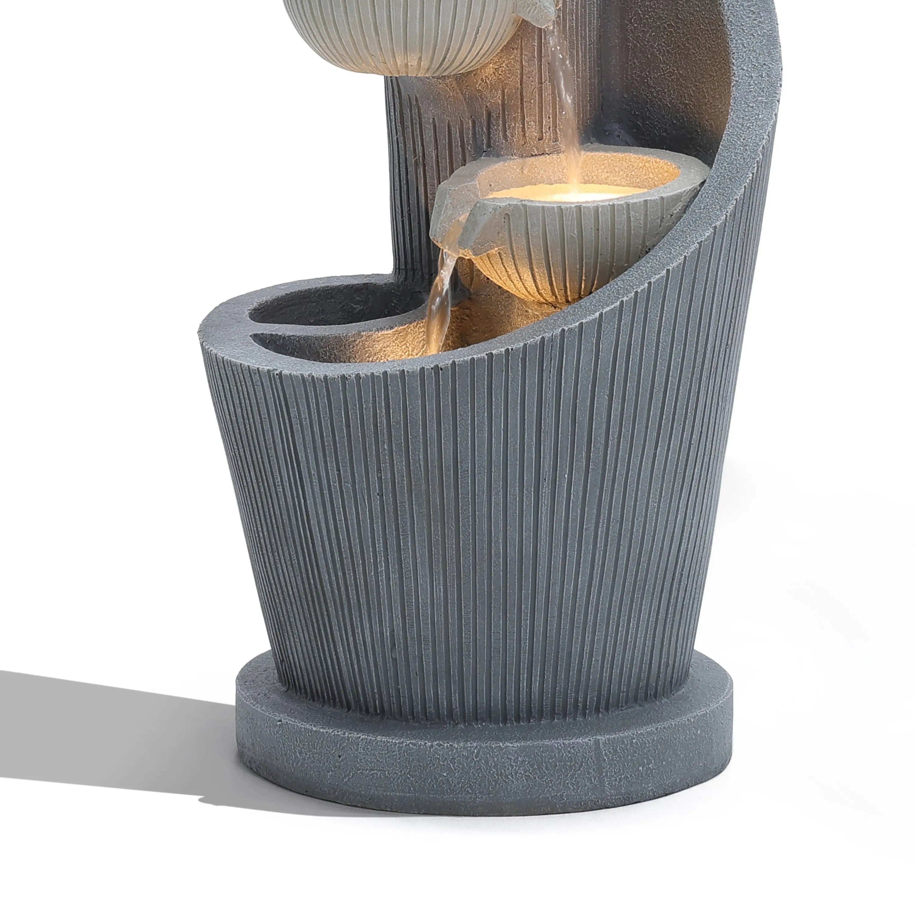 Spiral 5-Tier Outdoor Water Fountain with Bubbler and LED Lights - LuxenHome