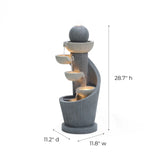 Spiral 5-Tier Outdoor Water Fountain with Bubbler and LED Lights - LuxenHome