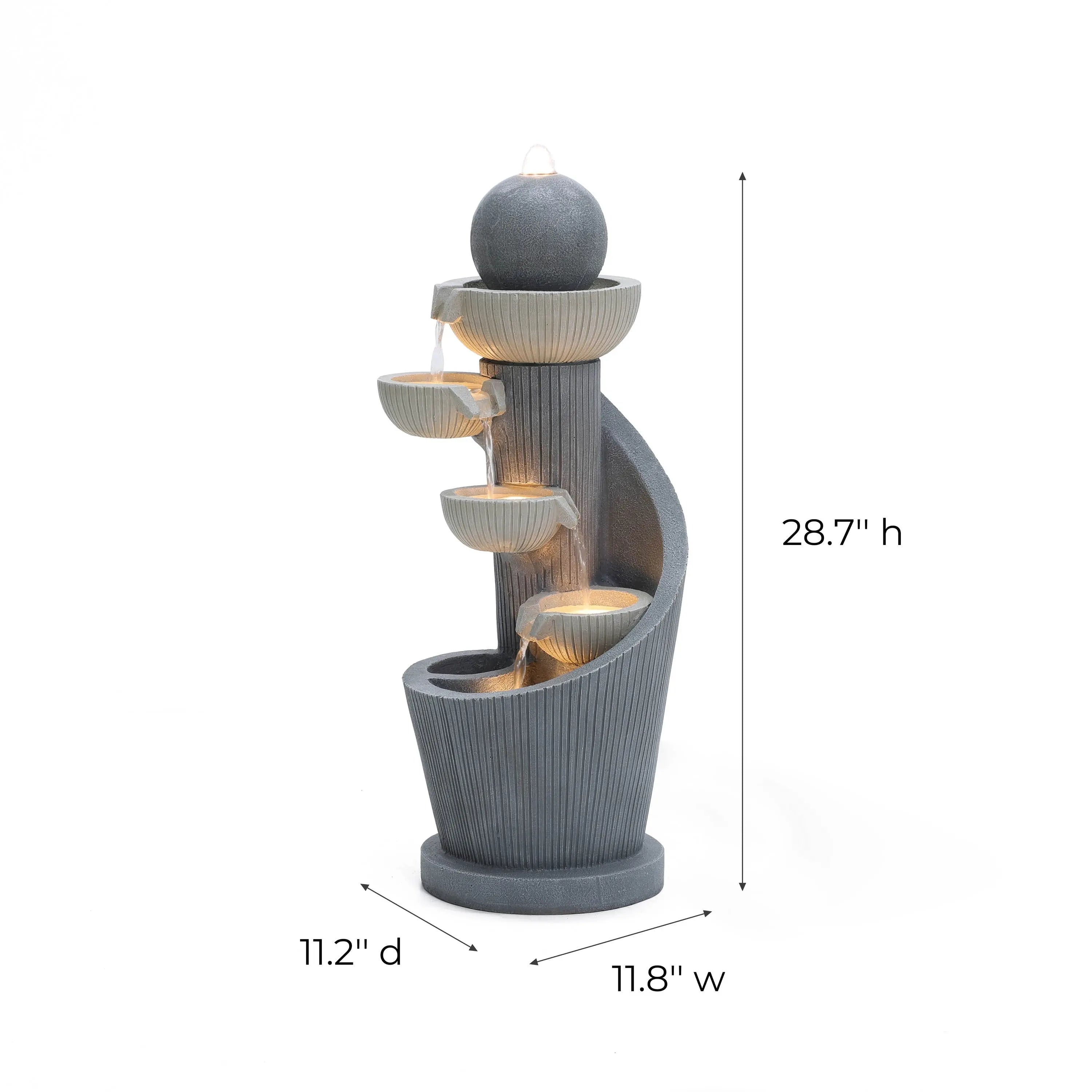 Spiral 5-Tier Outdoor Water Fountain with Bubbler and LED Lights - LuxenHome