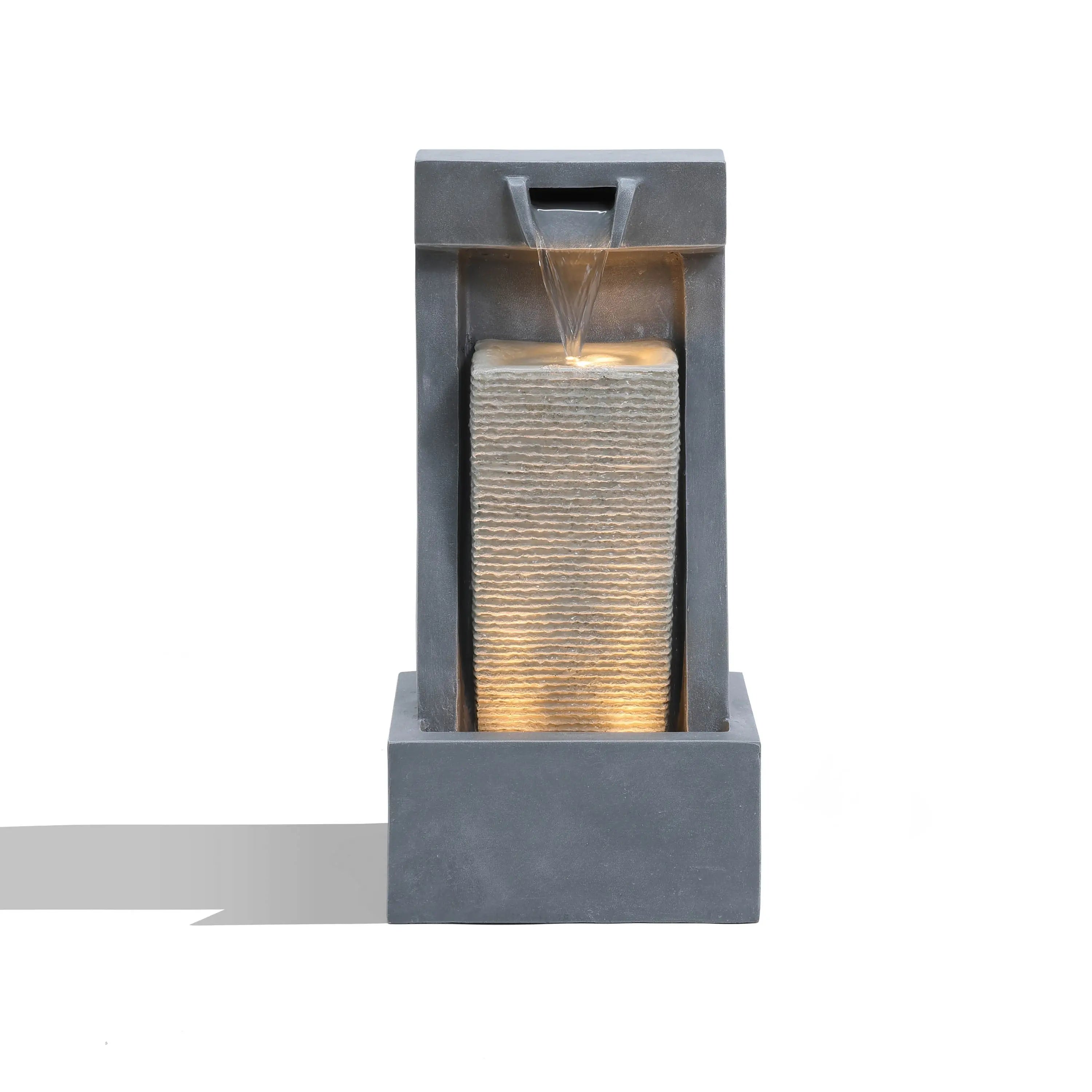 Sculptural Outdoor Water Fountain with Lights - LuxenHome