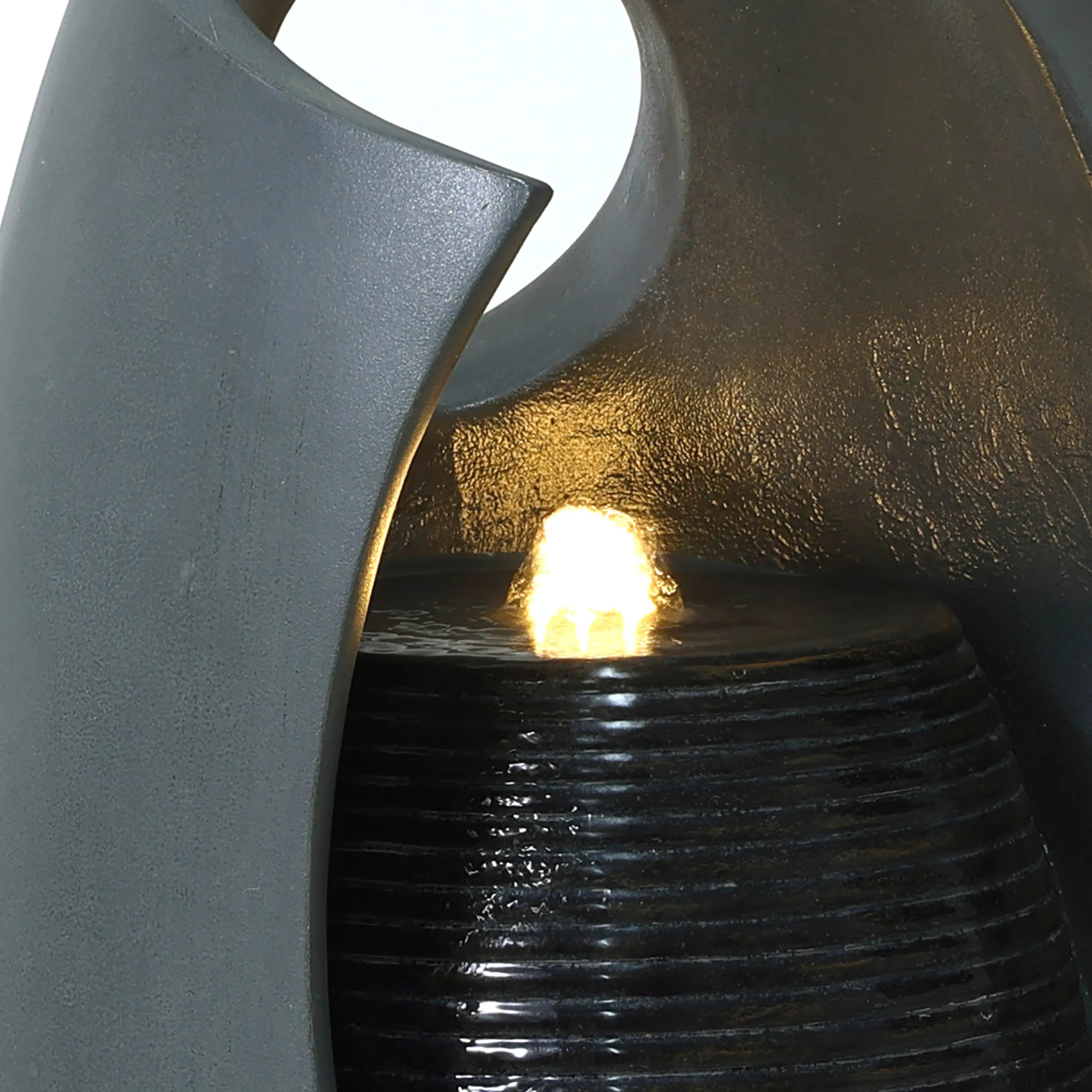 Curve Column Sculpture Outdoor Water Fountain with Lights - LuxenHome