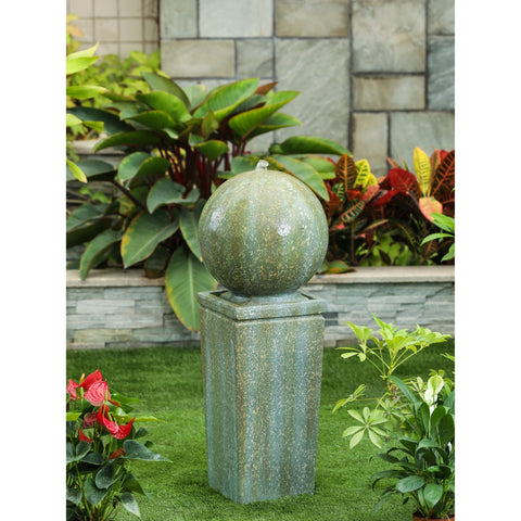 Patina Cement Sphere Pedestal Bubbler Outdoor Fountain