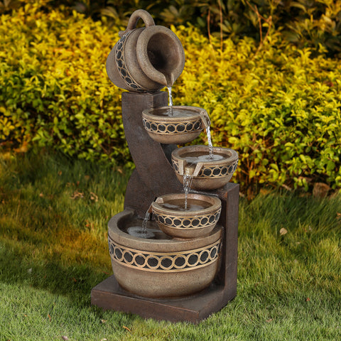 Brown Resin Cascading Pitchers Outdoor Fountain