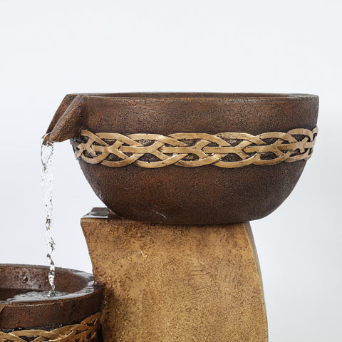 Brown Resin Tiered Bowls and Pot Outdoor Fountain