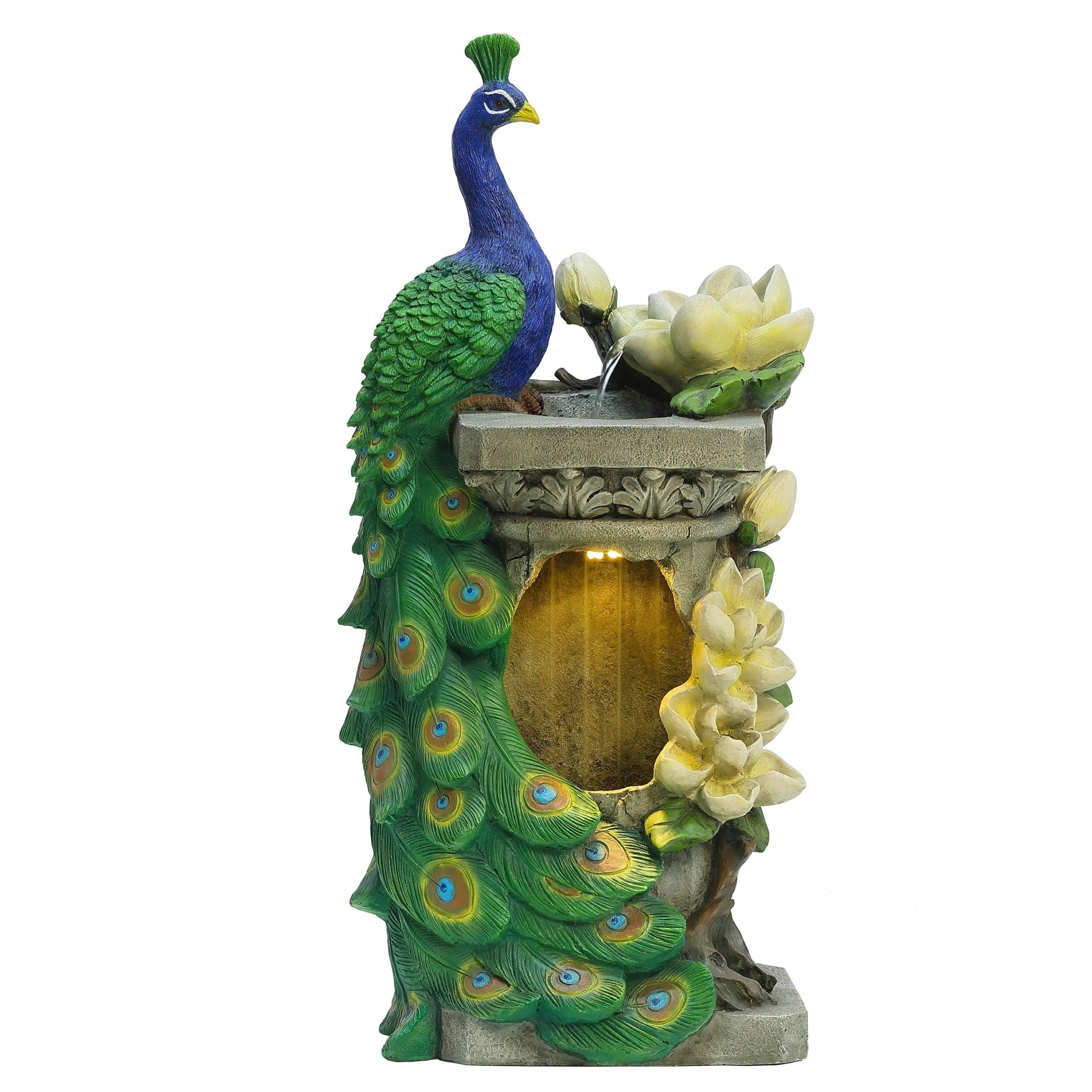 resin-blue-and-green-peacock-outdoor-fountain-with-led-light