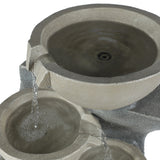 Modern Gray Resin Tiered Bowls Outdoor Water Fountain with Lights - LuxenHome