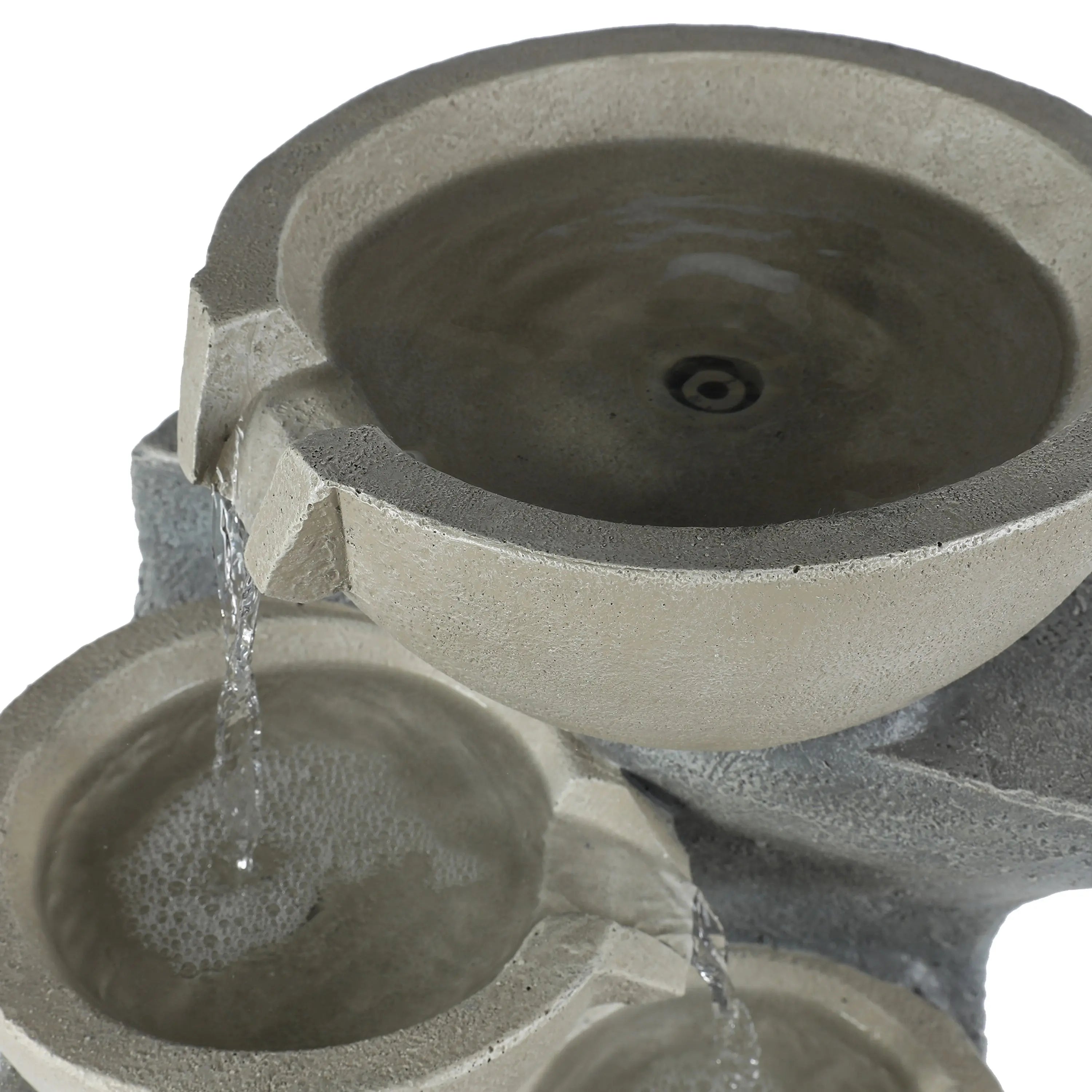 Modern Gray Resin Tiered Bowls Outdoor Water Fountain with Lights - LuxenHome