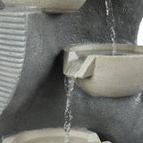Modern Gray Resin Tiered Bowls Outdoor Water Fountain with Lights - LuxenHome