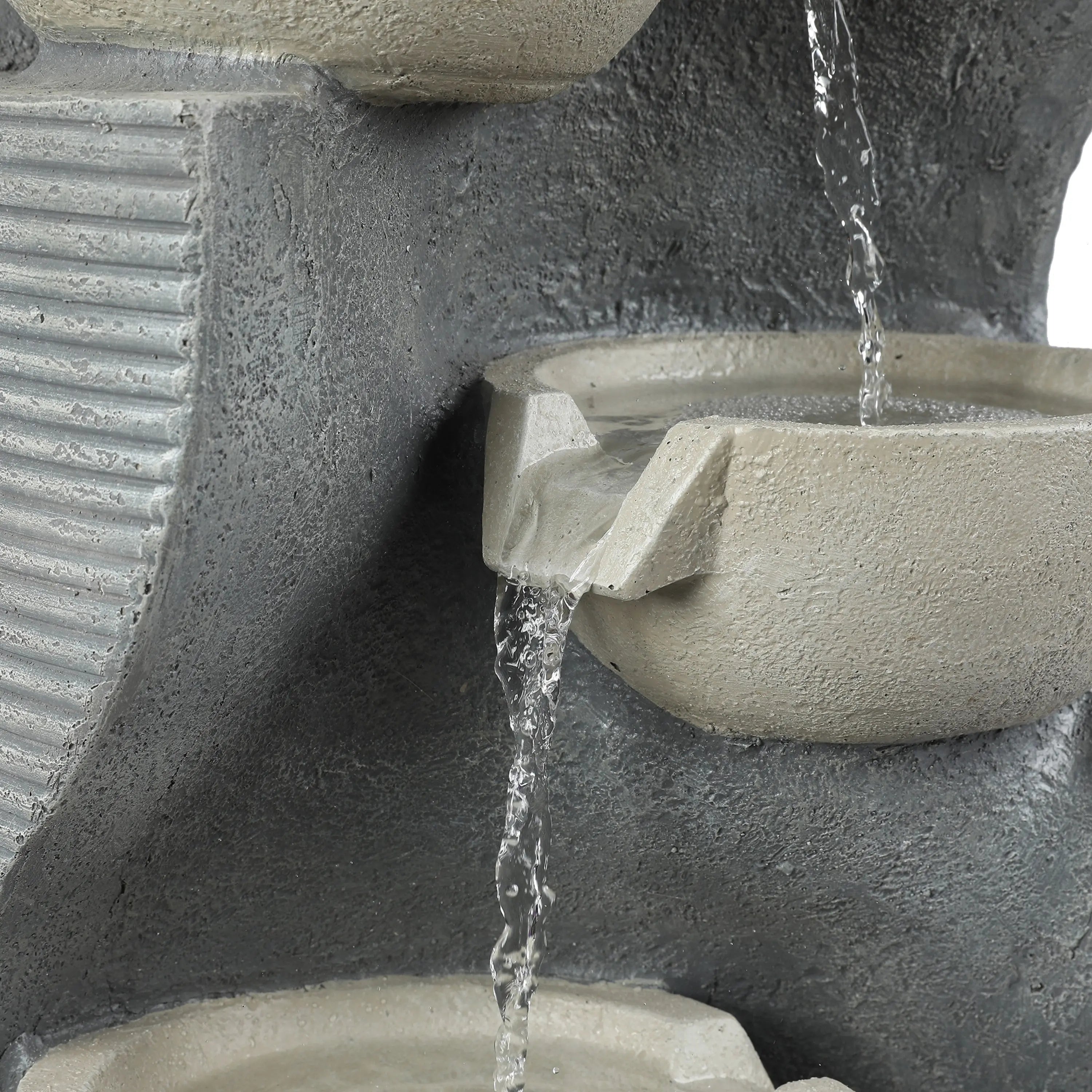 Modern Gray Resin Tiered Bowls Outdoor Water Fountain with Lights - LuxenHome