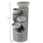 Modern Gray Resin Tiered Bowls Outdoor Water Fountain with Lights - LuxenHome