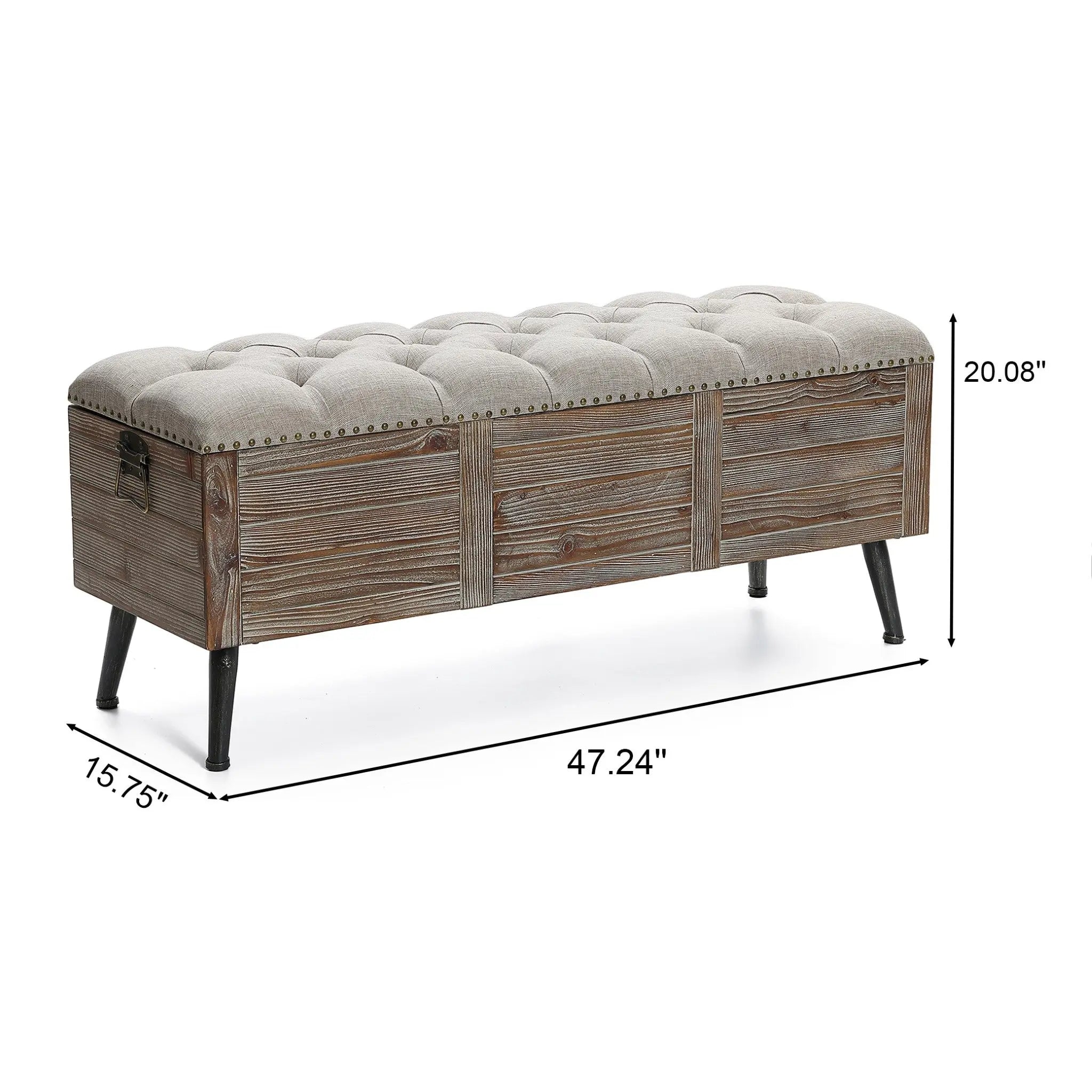 47.2-Inch Wide Upholstered Wood Storage Bench - LuxenHome