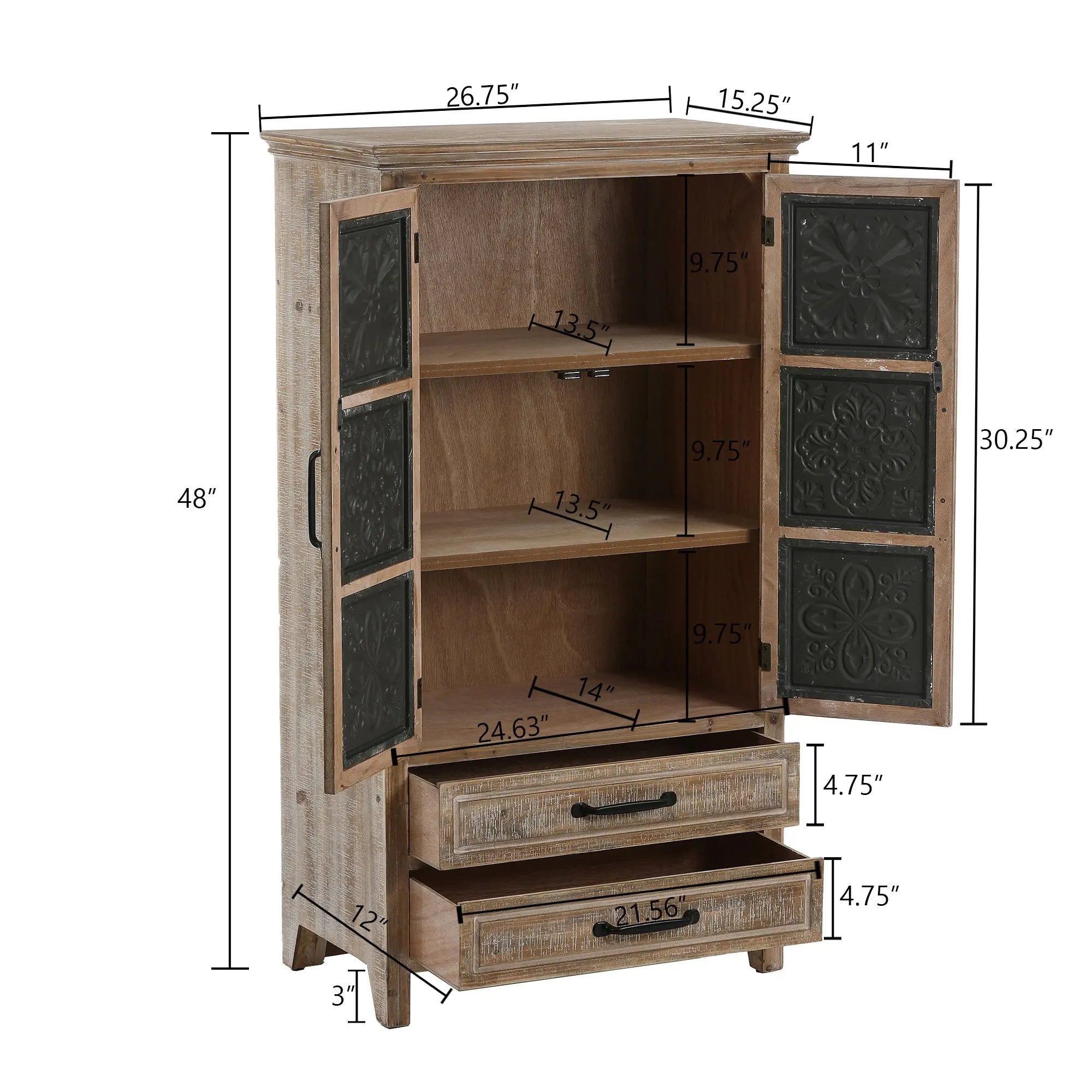 Abilene storage cabinet, tall, black, weathered - LuxenHome